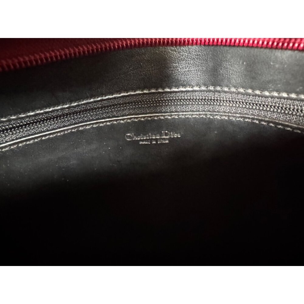 Christian Dior Burgundy Leather Clutch Bag With Ruched Design & CD Logo Top Zip - Picture 5 of 9